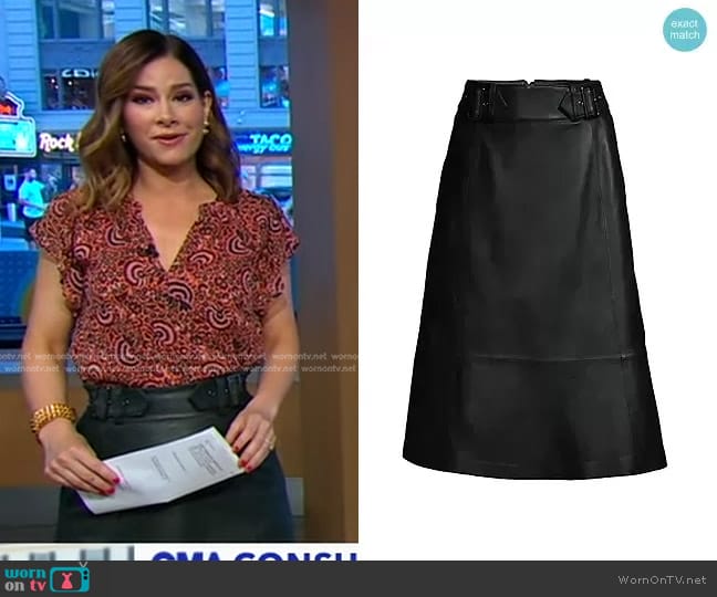 Kobi Halperin Paige Leather Skirt worn by Rebecca Jarvis on Good Morning America