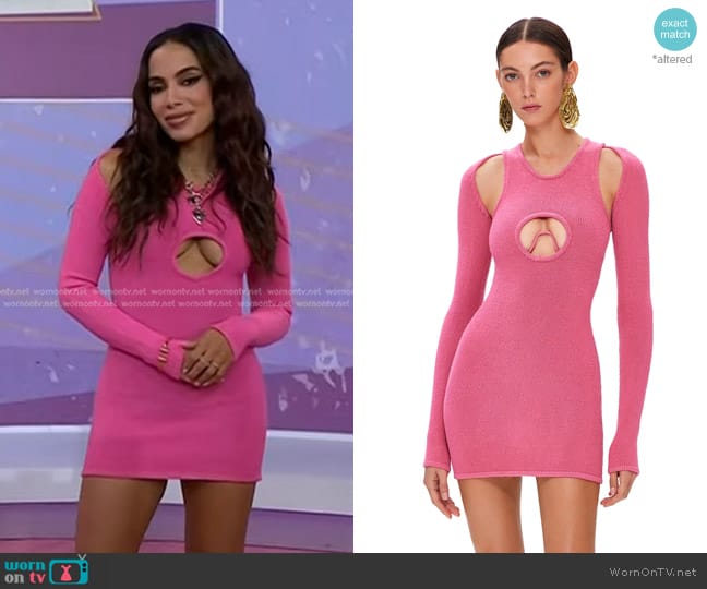 Korobeynikov Knitted Long Sleeve Mini Dress with Round Chest and Metal Decor worn by Anitta on Today