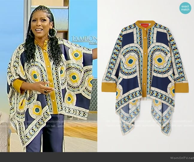 LA DoubleJ Foulard printed silk twill shirt worn by Tamron Hall on Tamron Hall Show