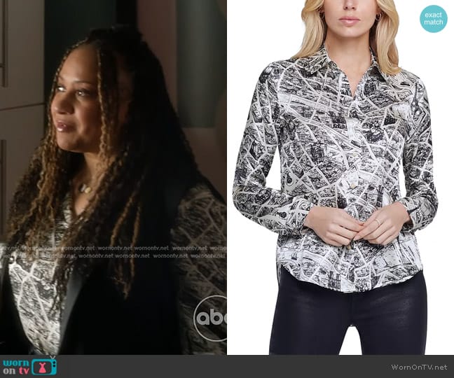 L'Agence Tyler Silk Shirt in Ecru Multi worn by Karen Wilson (Tracie Thoms) on 9-1-1