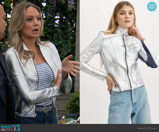 LaMarque Chapin Reversible Jacket in Smoked Blue / Silver worn by Abby Newman (Melissa Ordway) on The Young and the Restless