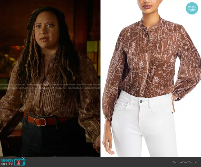 WornOnTV: Karen’s brown printed pintuck blouse on 9-1-1 | Tracie Thoms ...