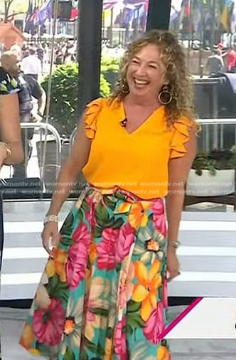 Laurie Schacht's yellow ruffle top and floral skirt on Today