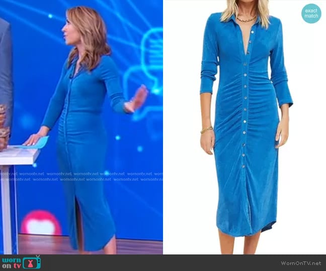 Suboo Lena Gathered Shirt Dress in Blue worn by Lori Bergamotto on Good Morning America