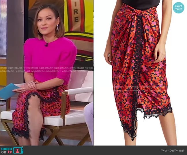 Derek Lam 10 Crosby Liona Lace-Trimmed Faux-Wrap Skirt worn by Eva Pilgrim on Good Morning America