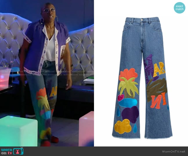 Marni Wide-Leg Patch Jeans worn by Henrietta Wilson (Aisha Hinds) on 9-1-1