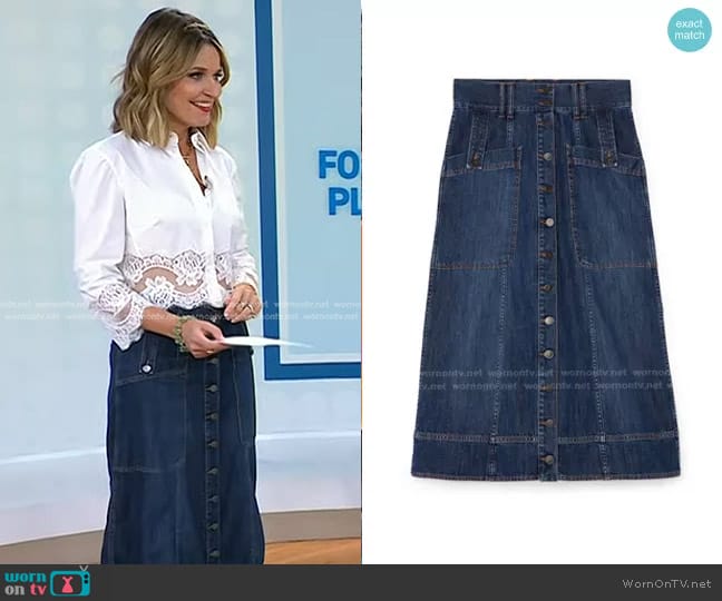 G. Label Maddy Denim Skirt worn by Savannah Guthrie on Today