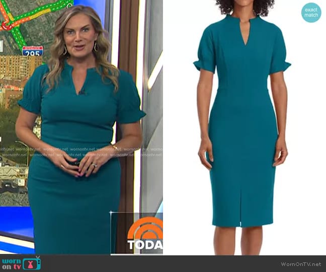 Maggy London Puff Sleeve Midi Dress in Ocean Depths worn by Emily West on Today