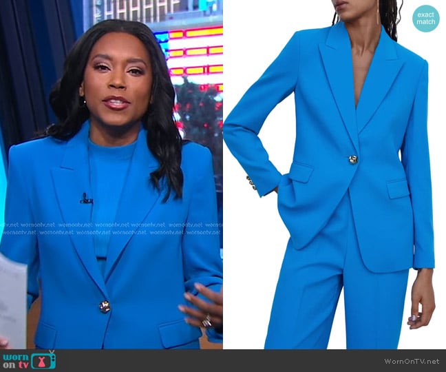 Mango Jewel Button Blazer in Sky Blue worn by Rachel Scott on Good Morning America