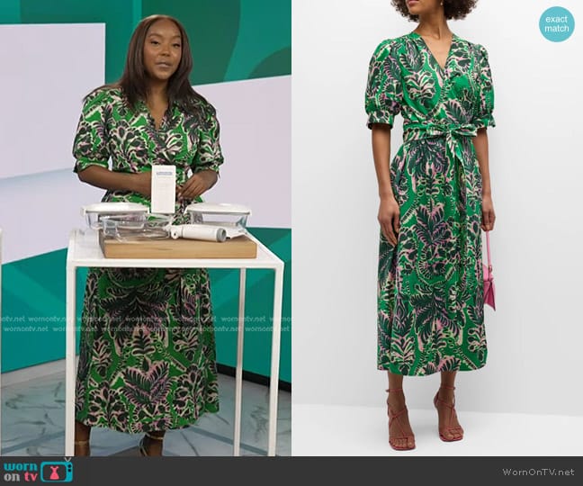 Marie Oliver Rita Printed Wrap Dress with Tie Belt in Palm Beach worn by Makho Ndlovu on Today