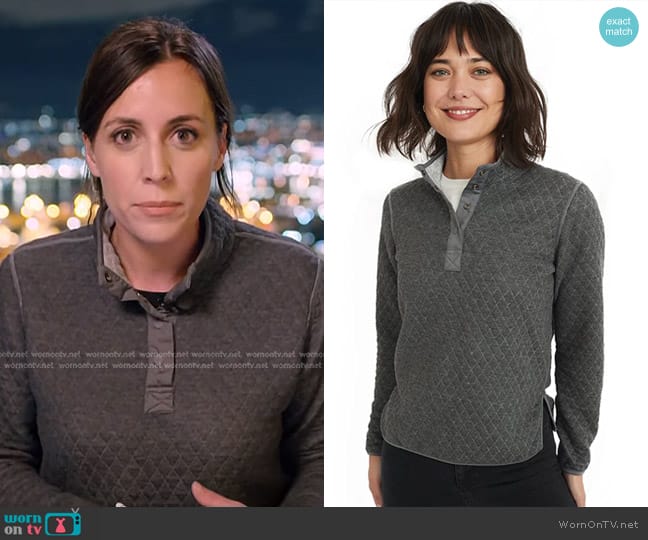 Marine Layer Corbet Pullover in Heather Grey/Charcoal worn by Hallie Jackson on NBC News Daily