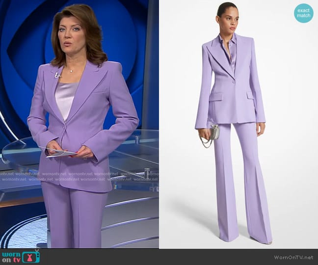 Michael Kors Collection Georgina Blazer and Haylee Trousers worn by Norah O'Donnell on CBS Evening News