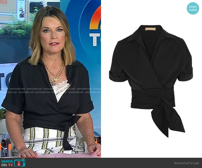 Michael Kors Cropped Cotton-Poplin Wrap Tie Shirt worn by Savannah Guthrie on Today