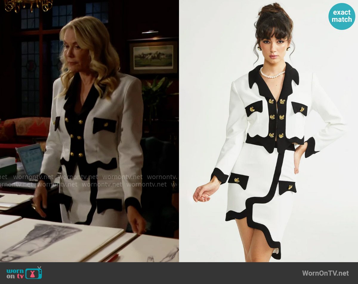 Miss Rosier Florianne jacket amp skirt matching set worn by Brooke Logan (Katherine Kelly Lang) on The Bold and the Beautiful