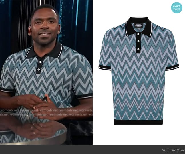 Missoni Zigzag-woven knitted polo shirt worn by Justin Sylvester on E! News