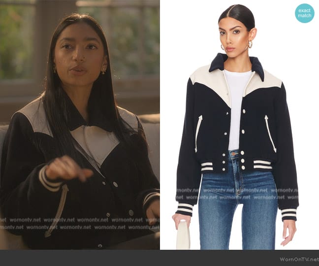 Mother The Western Varsity Bomber Jacket worn by Zaara (Tara Raani) on Grown-ish