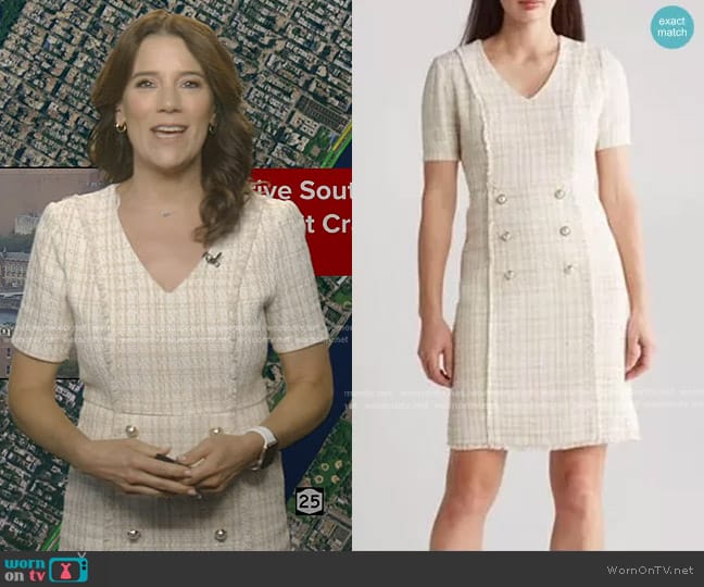 Nanette Lepore Fringed Short Sleeve Tweed Dress worn by Heather O’Rourke on Good Morning America