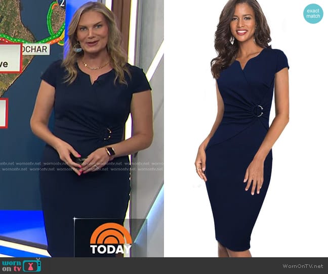 VFSHOW at Amazon Notch V Neck Short Sleeve Sheath Dress worn by Emily West on Today