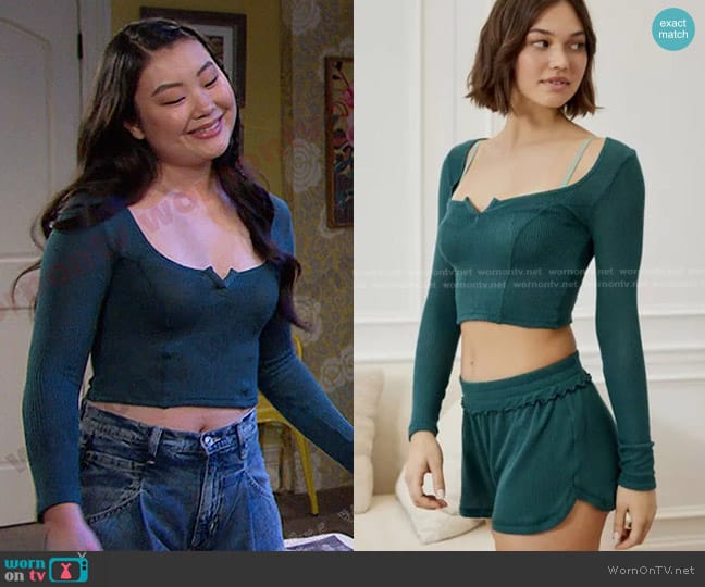 Out From Under Everyday Notch Neck Long Sleeve Tee worn by Wendy Shin (Victoria Grace) on Days of our Lives