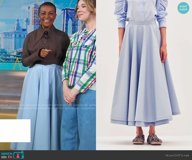 Palmer Harding Double Layered Cotton Circle Skirt in Blue worn by Adjoa Andoh on Good Morning America