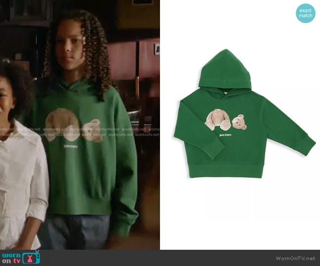 Palm Angels Kids Bear Hoodie in Green Brown worn by Denny (eclan Pratt) on 9-1-1