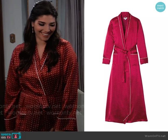 Petite Plume Silk Polka Dot Long Robe worn by Brook Lynn Quartermaine (Amanda Setton) on General Hospital