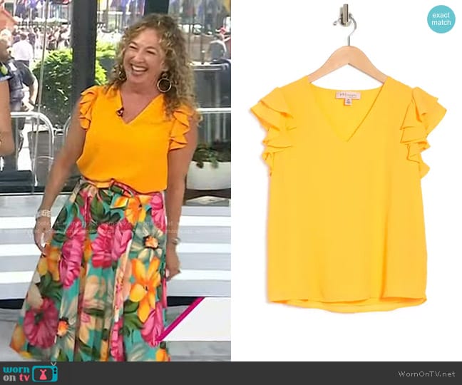 Philosophy Republic Clothing V-Neck Flutter Sleeve Top in Marmalade worn by Laurie Schacht on Today