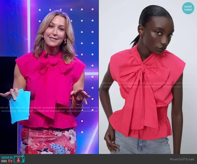 Zara Poplin Top with Bow worn by Lara Spencer on Good Morning America