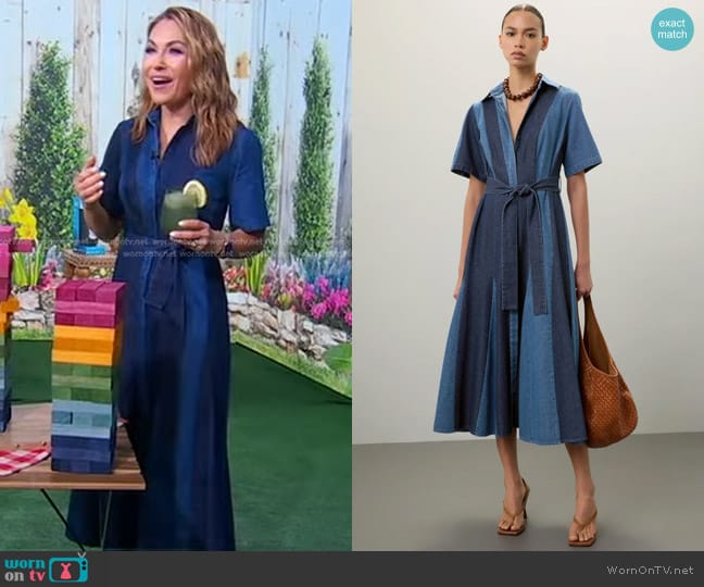 Prabal Gurung Collective Denim Patchwork Midi Dress worn by Lori Bergamotto on Good Morning America