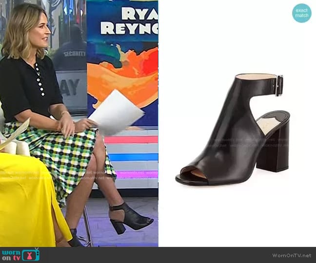 Prada Leather Ankle-Wrap Sandal in Nero worn by Savannah Guthrie on Today