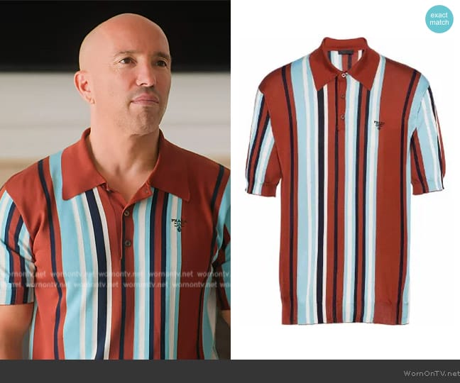 Prada Striped silk polo shirt worn by Jason Oppenheim (Jason Oppenheim) on Selling the OC