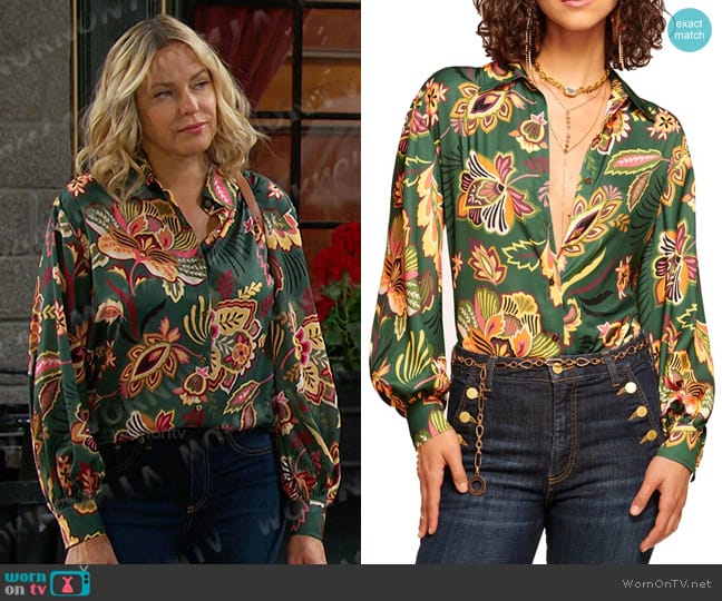 Ramy Brook Eliza Print Button-Up Shirt worn by Nicole Walker (Arianne Zucker) on Days of our Lives