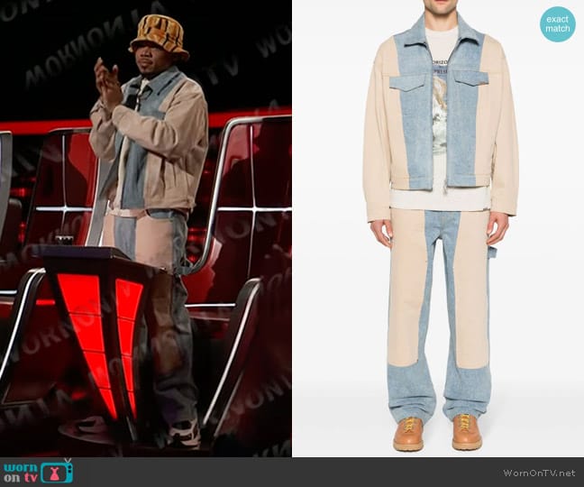 Represent Colour-block Denim Jacket and R3C-V2 Jeans worn by Chance the Rapper on The Voice