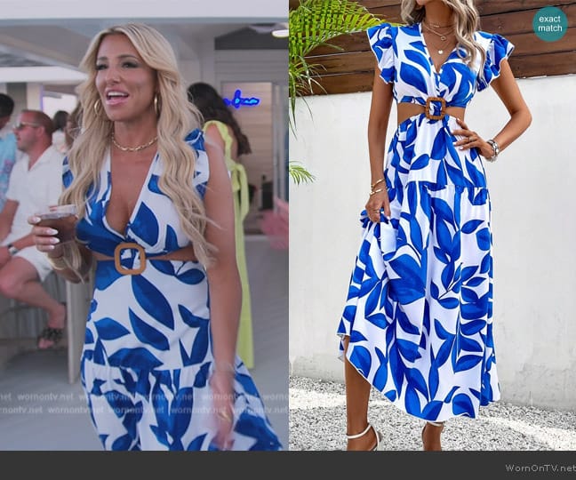 Shein Vcay Leaf Print Butterfly Sleeve Dress worn by  on The Real Housewives of New Jersey