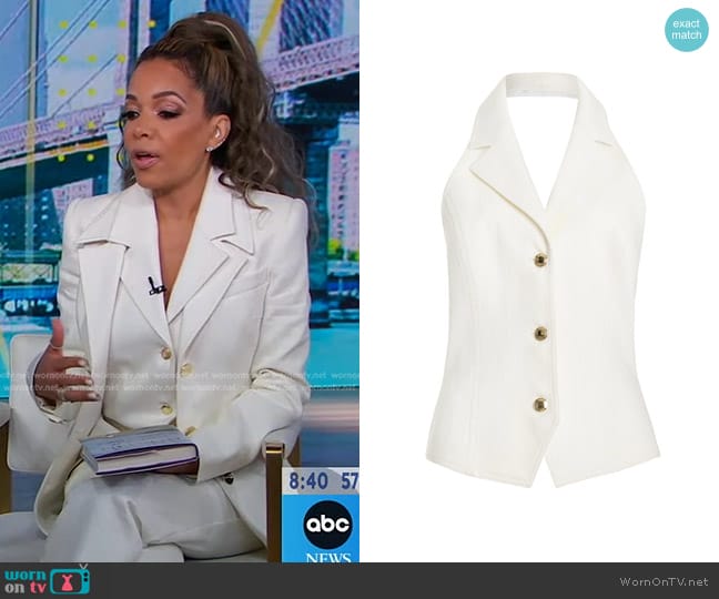 Sergio Hudson Cotton Halter Vest in White worn by Sunny Hostin on Good Morning America