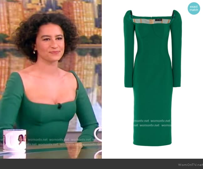 Sergio Hudson Decollete Wool-Blend Bustier Midi Dress worn by Ilana Glazer on The View