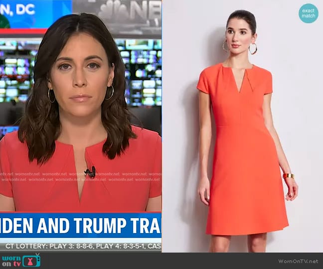 Elie Tahari Short Sleeve Dart Fit & Flare Dress in Tomato worn by Hallie Jackson on Today