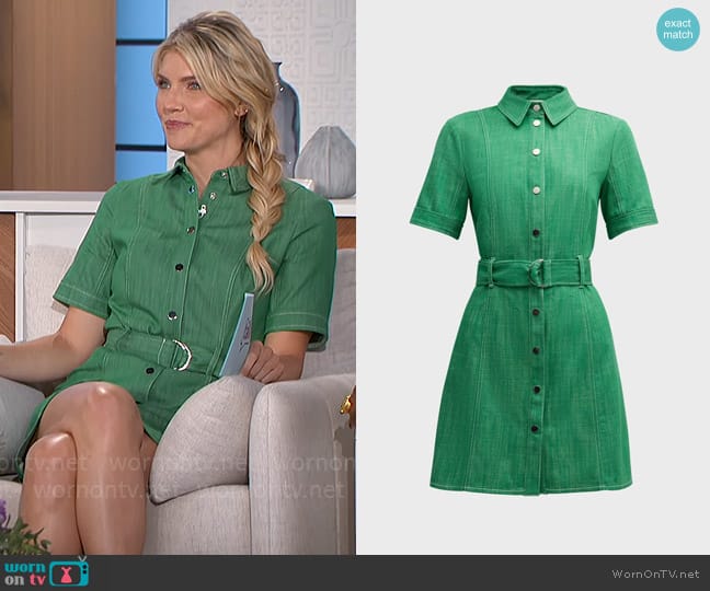 Shoshanna Archie Belted Denim Mini Shirtdress in Spring Green worn by Amanda Kloots on The Talk