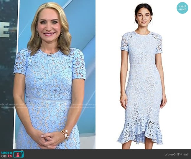 Shoshanna Edgecombe Lace Dress in French Blue worn by Andrea Canning on Today