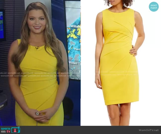 Calvin Klein Sideburst Round Neck Sleeveless Ruched Pencil Dress worn by Dani Beckstrom on Good Morning America