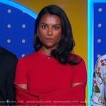 Simone Ashley’s red top and leather skirt on Good Morning America