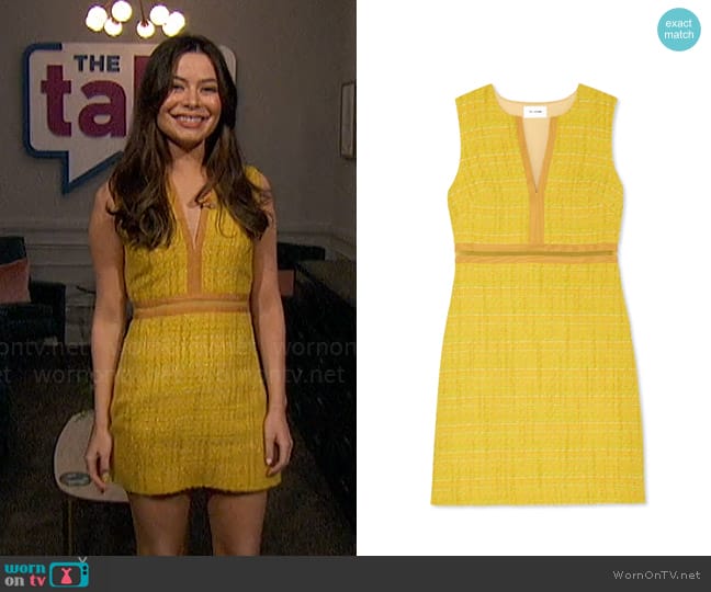 St John Collection Lurex Tweed Sleeveless Dress in Sunflower Multi worn by Miranda Cosgrove on The Talk