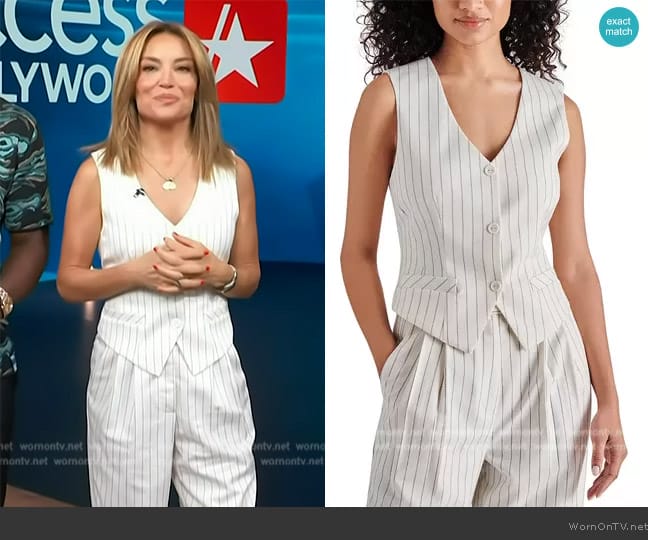 Steve Madden Selene Striped Vest worn by Kit Hoover on Access Hollywood