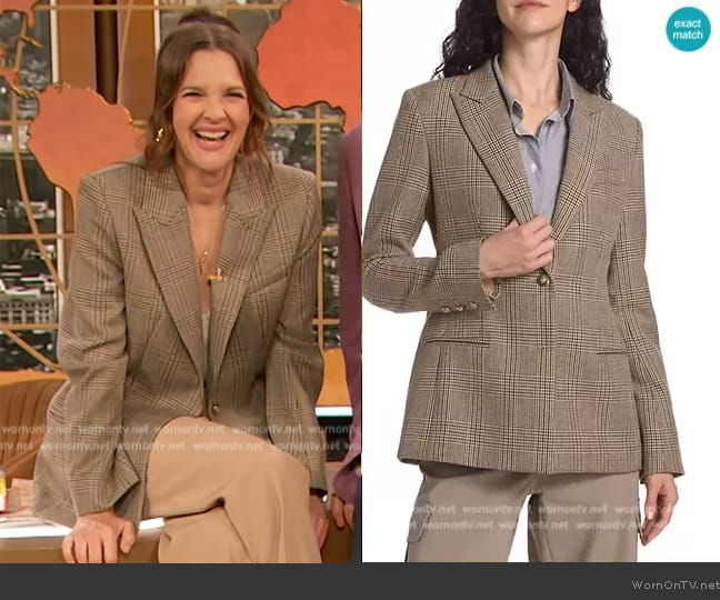 TWP  Husband Plaid Wool Blazer worn by Drew Barrymore on The Drew Barrymore Show