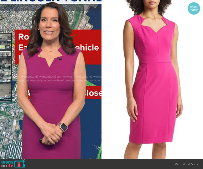 Tahari ASL Star Neck Sheath Dress in Wild Berry worn by Heather O’Rourke on Good Morning America