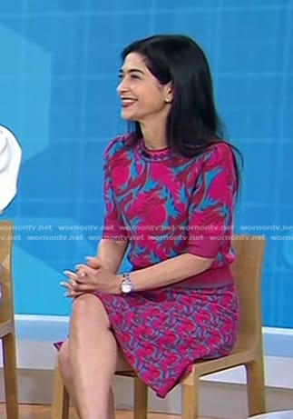 Dr. Taraneh Shirazian’s pink and blue short sleeve sweater and skirt on Today