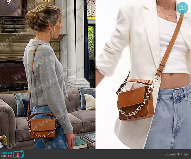 Topshop  Catlin Mini Crossbody Bag in brown worn by Sloan Peterson (Jessica Serfaty) on Days of our Lives