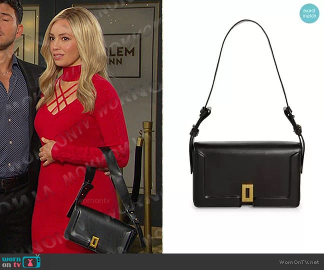 Topshop Sidney Trophy Shoulder Bag in black worn by Theresa Donovan (Emily O'Brien) on Days of our Lives