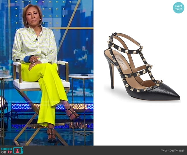 Valentino Garavani Rockstud Ankle Strap Pump worn by Robin Roberts on Good Morning America