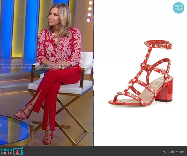 Valentino Rockstud Patent Cage Sandal worn by Lara Spencer on Good Morning America